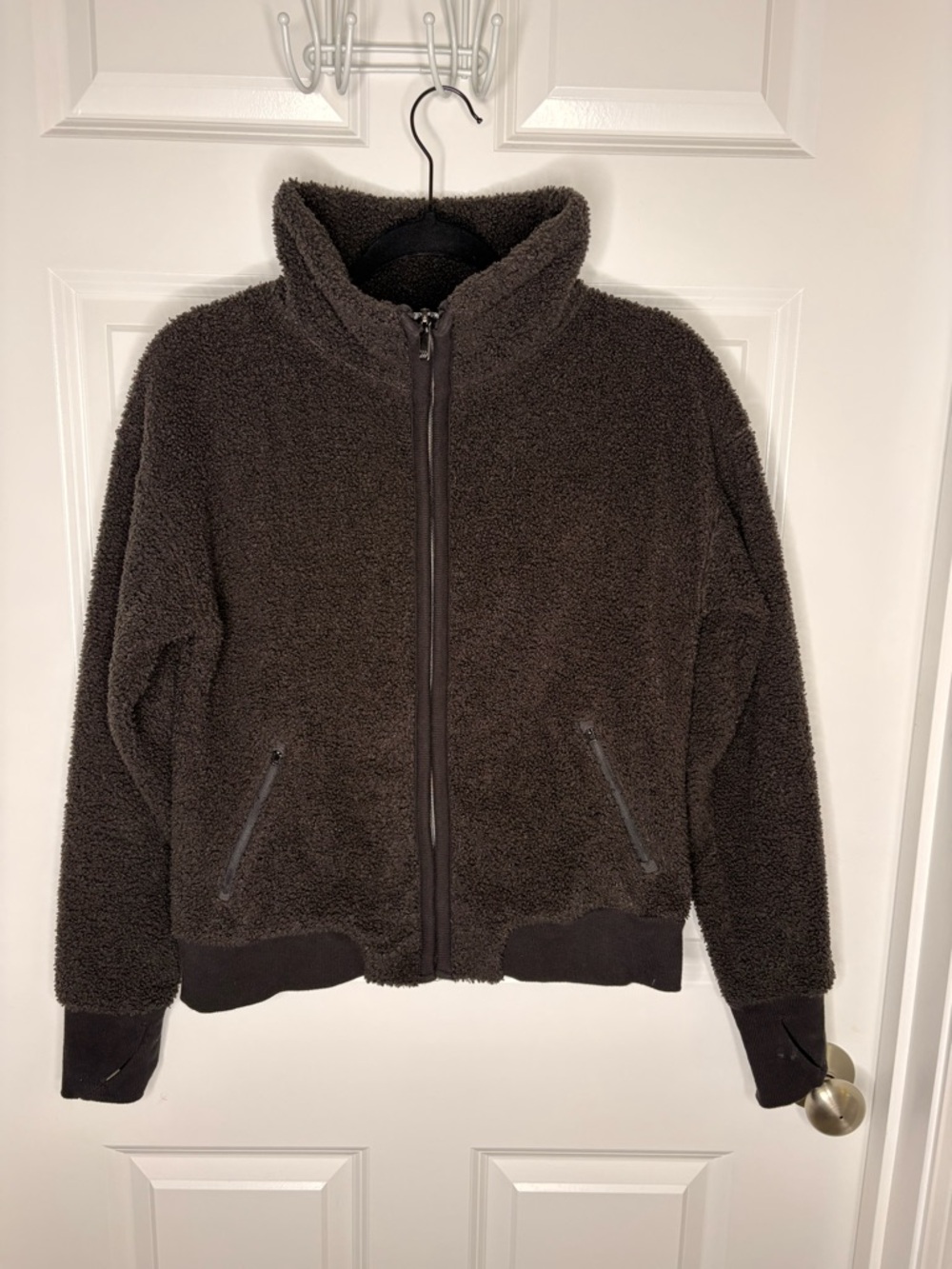 Black Sherpa Fleece Jacket Women Small Cozy Full Zip Soft Teddy Jacket